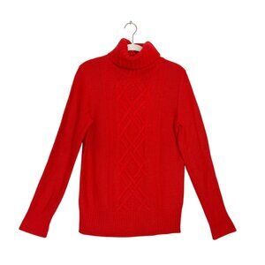 J.Crew Cambridge Cable Knit Wool Blend Turtleneck Sweater in Red - Sz M - New